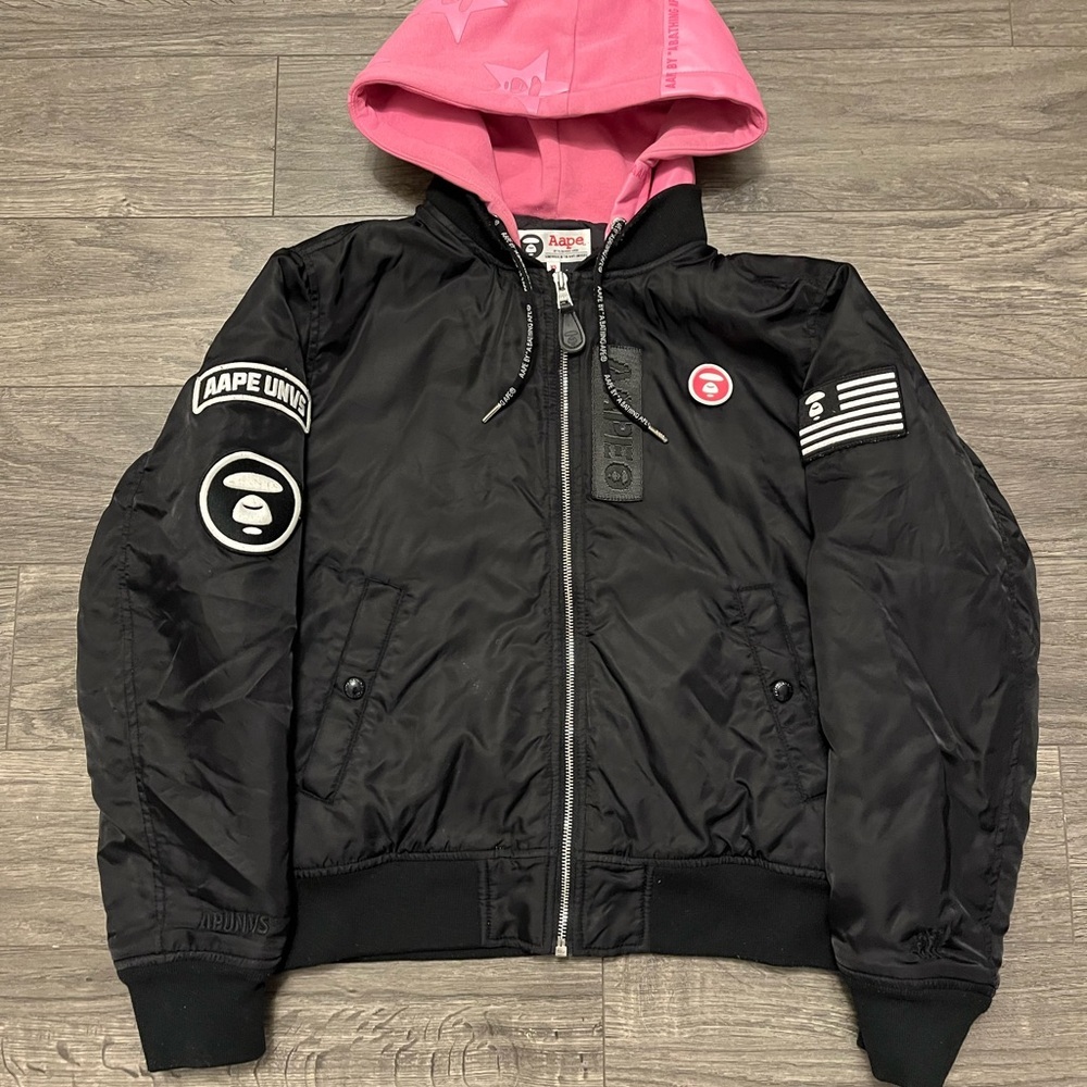 Aape by a bathing ape Black and Pink bomber Jacket
